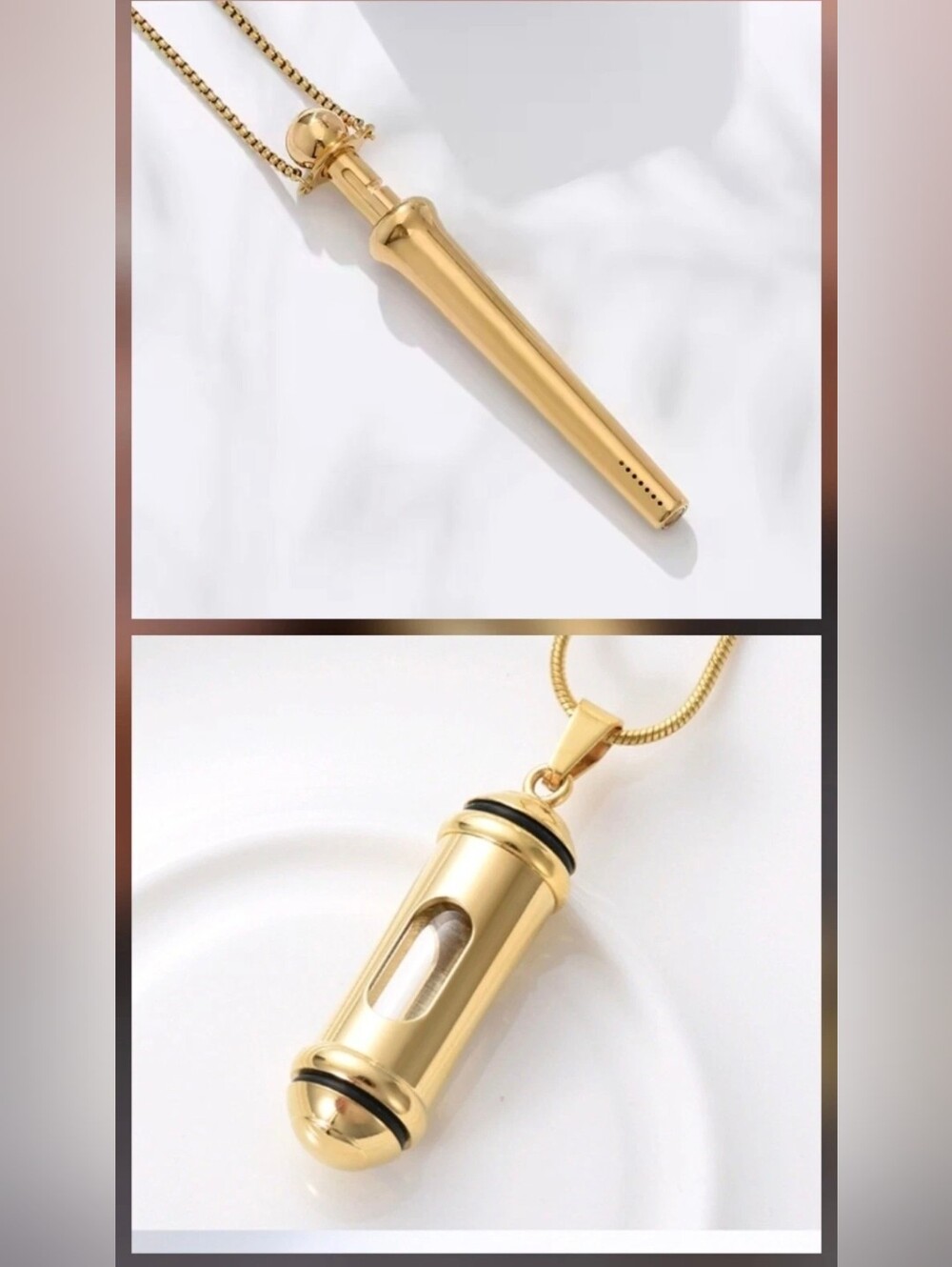 Pendant Necklace Snuff Bump Straw SNOGO Clone Gold With Container Pendant